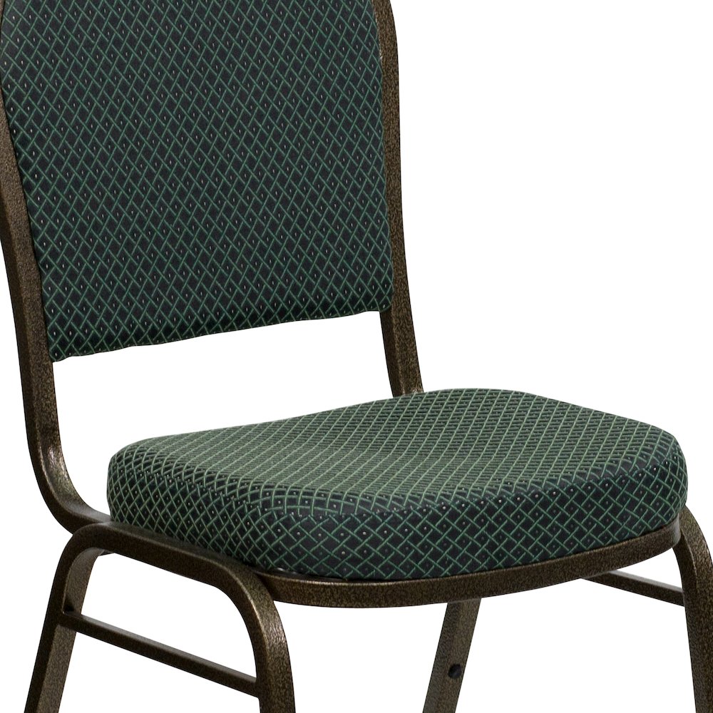 Dome Back Stacking Banquet Chair in Green Patterned Fabric - Gold Vein Frame. Picture 12