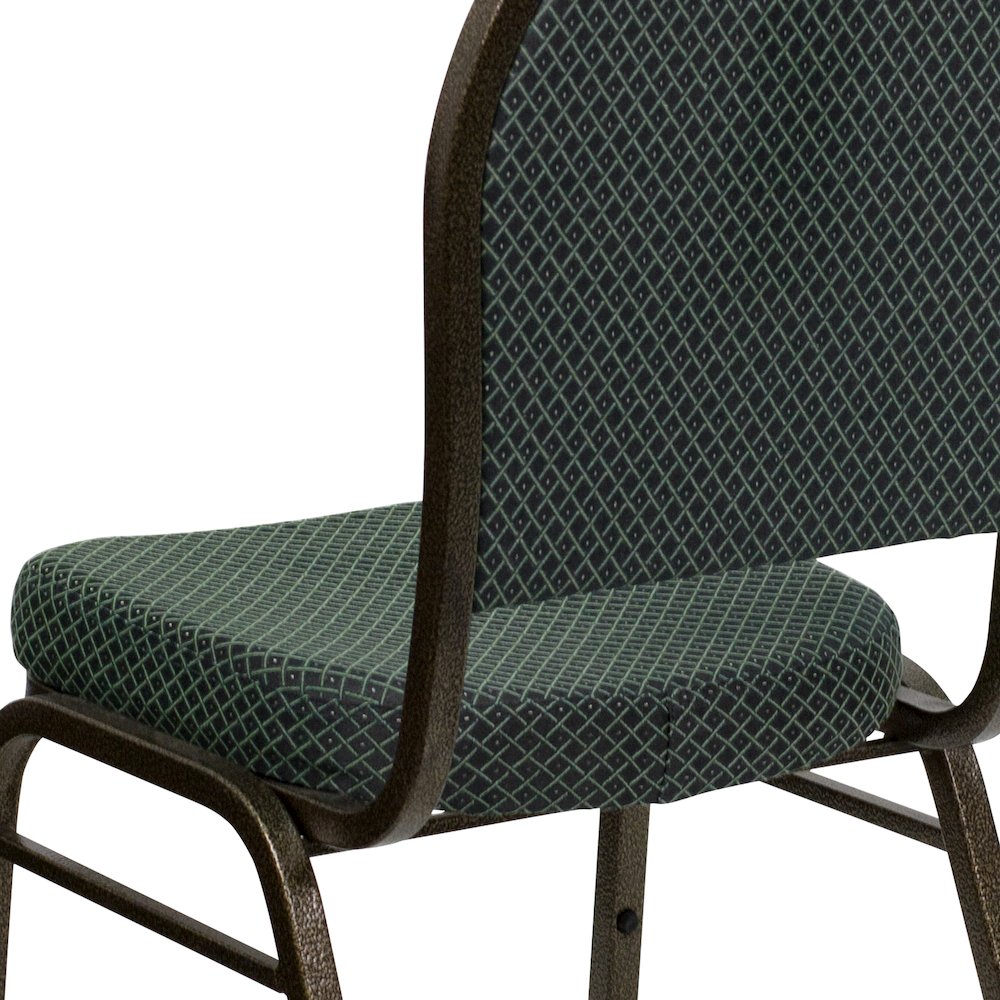 Dome Back Stacking Banquet Chair in Green Patterned Fabric - Gold Vein Frame. Picture 11