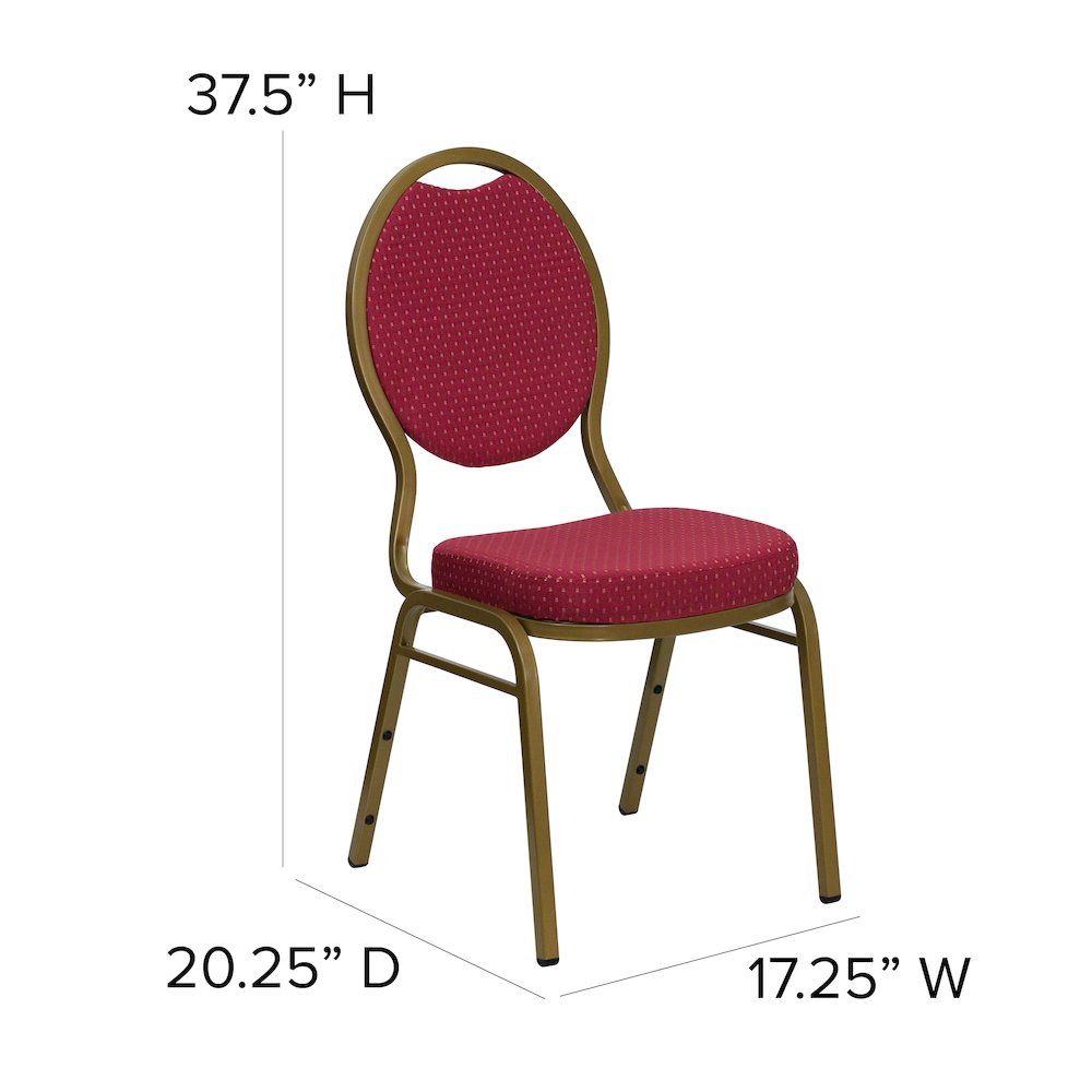 Teardrop Back Stacking Banquet Chair in Burgundy Patterned Fabric - Gold Frame. Picture 6