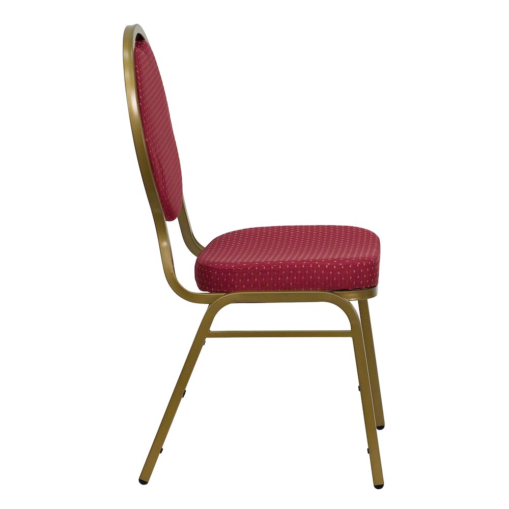 Teardrop Back Stacking Banquet Chair in Burgundy Patterned Fabric - Gold Frame. Picture 9