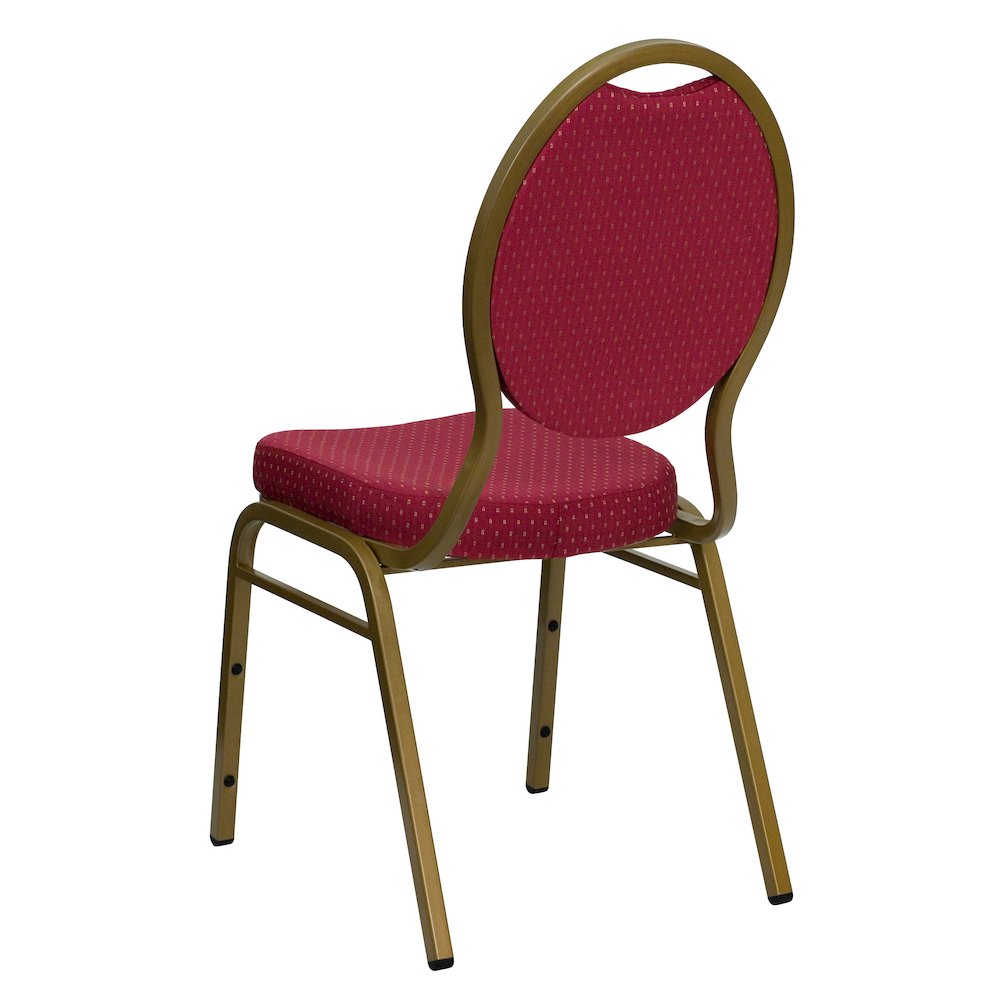 Teardrop Back Stacking Banquet Chair in Burgundy Patterned Fabric - Gold Frame. Picture 7