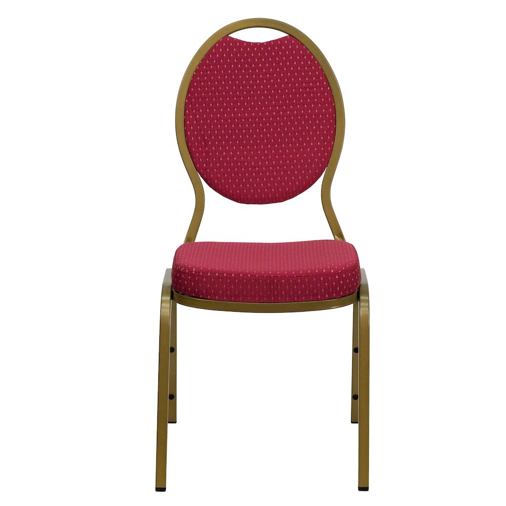 Teardrop Back Stacking Banquet Chair in Burgundy Patterned Fabric - Gold Frame. Picture 10