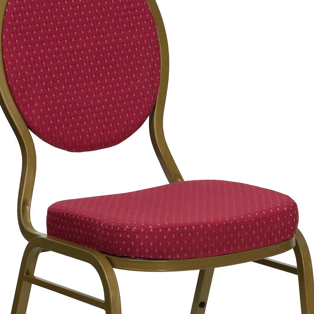 Teardrop Back Stacking Banquet Chair in Burgundy Patterned Fabric - Gold Frame. Picture 12