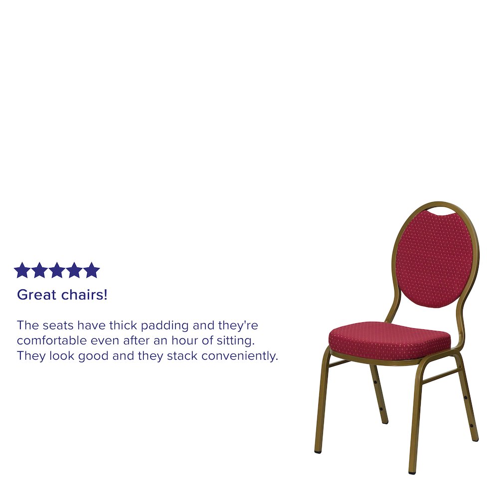 Teardrop Back Stacking Banquet Chair in Burgundy Patterned Fabric - Gold Frame. Picture 4