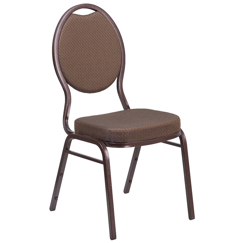 Teardrop Back Stacking Banquet Chair in Brown Fabric - Copper Vein Frame. Picture 1