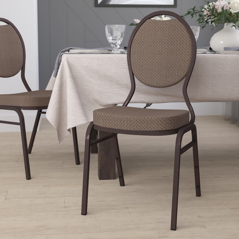 Teardrop Back Stacking Banquet Chair in Brown Fabric - Copper Vein Frame. Picture 2