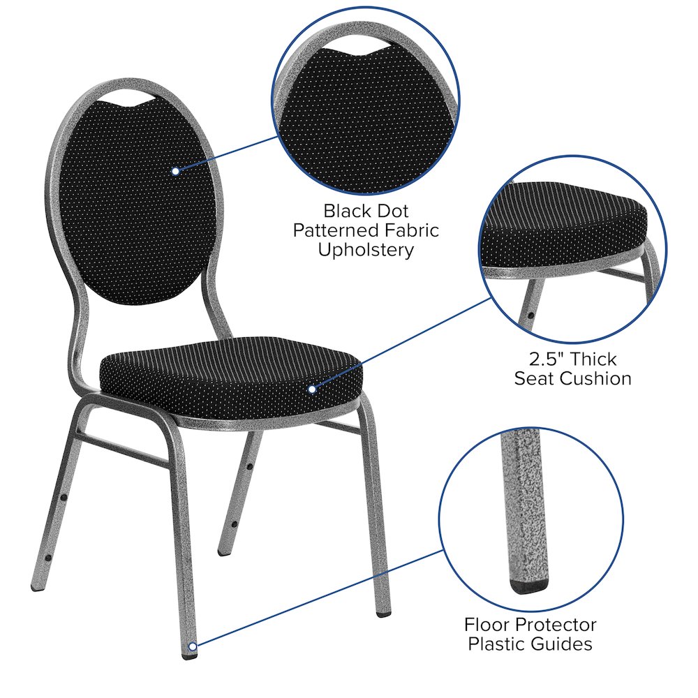 Teardrop Back Stacking Banquet Chair in Black Fabric - Silver Vein Frame. Picture 5