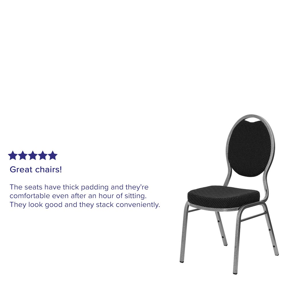 Teardrop Back Stacking Banquet Chair in Black Fabric - Silver Vein Frame. Picture 4
