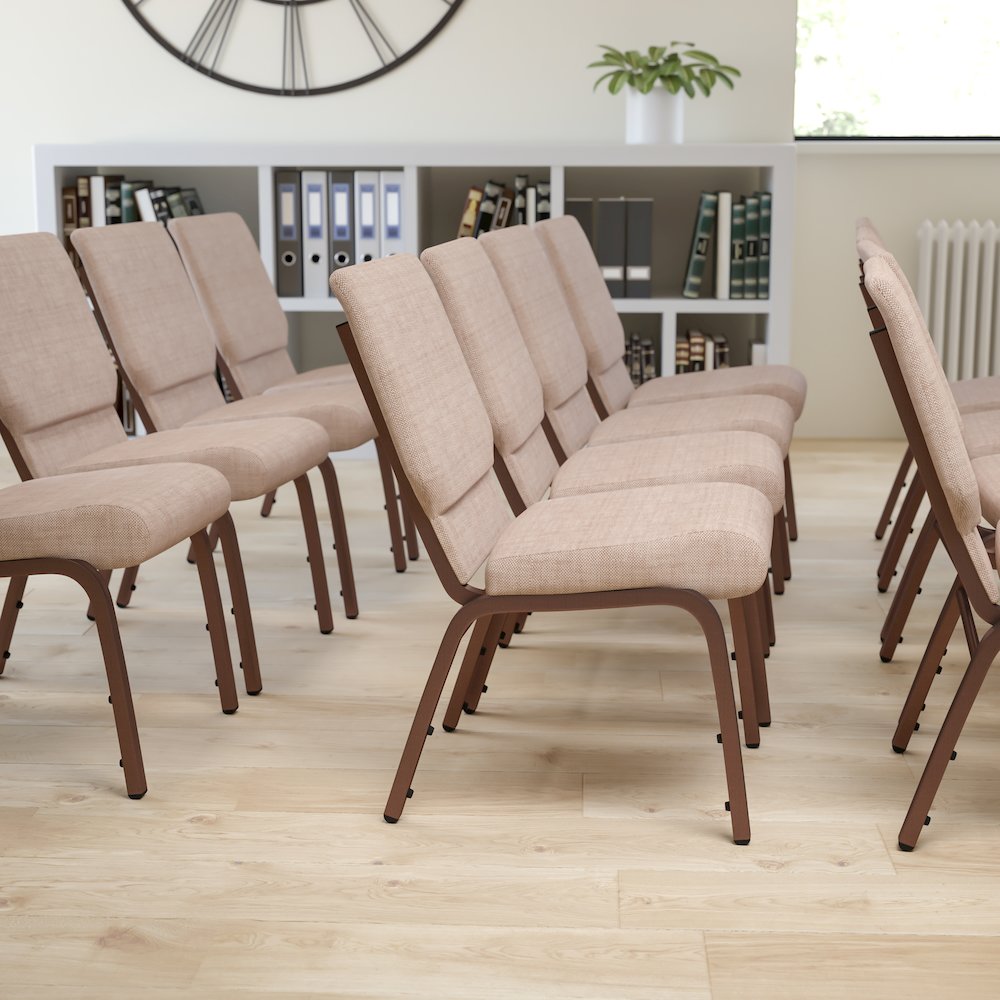 18.5''W Stacking Church Chair in Beige Fabric - Copper Vein Frame. Picture 9