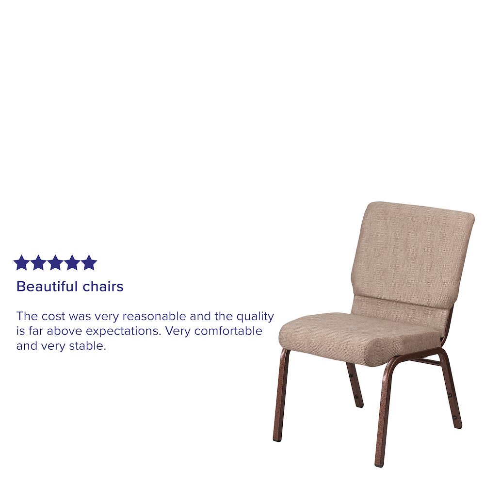 18.5''W Stacking Church Chair in Beige Fabric - Copper Vein Frame. Picture 10