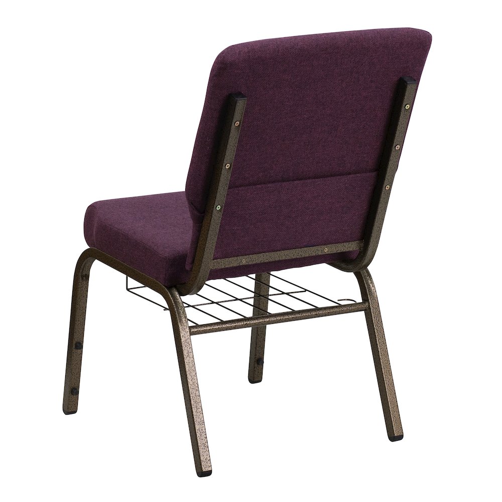 18.5''W Church Chair in Plum Fabric with Cup Book Rack - Gold Vein Frame. Picture 6
