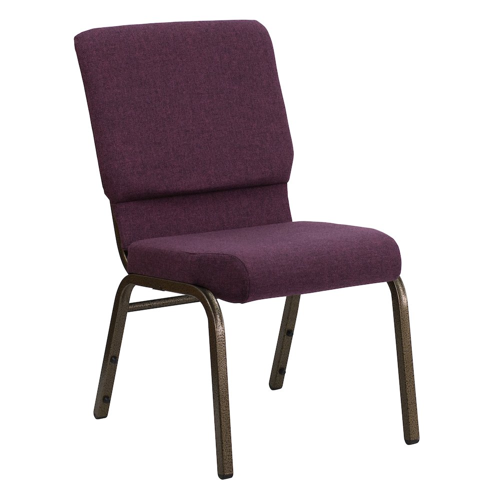 18.5''W Stacking Church Chair in Plum Fabric - Gold Vein Frame. Picture 1