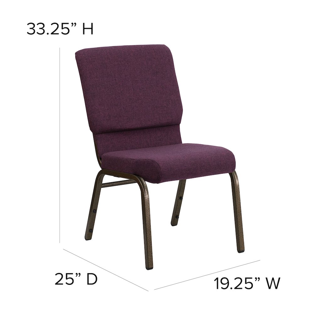 18.5''W Stacking Church Chair in Plum Fabric - Gold Vein Frame. Picture 6