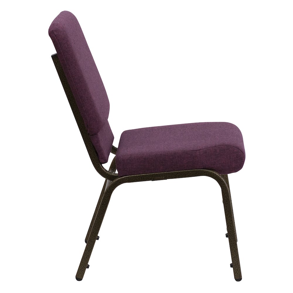 18.5''W Stacking Church Chair in Plum Fabric - Gold Vein Frame. Picture 9