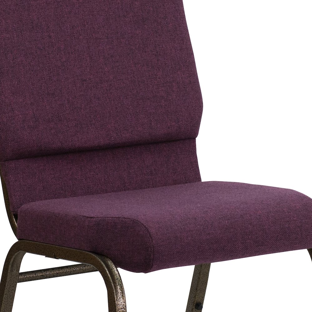 18.5''W Stacking Church Chair in Plum Fabric - Gold Vein Frame. Picture 8