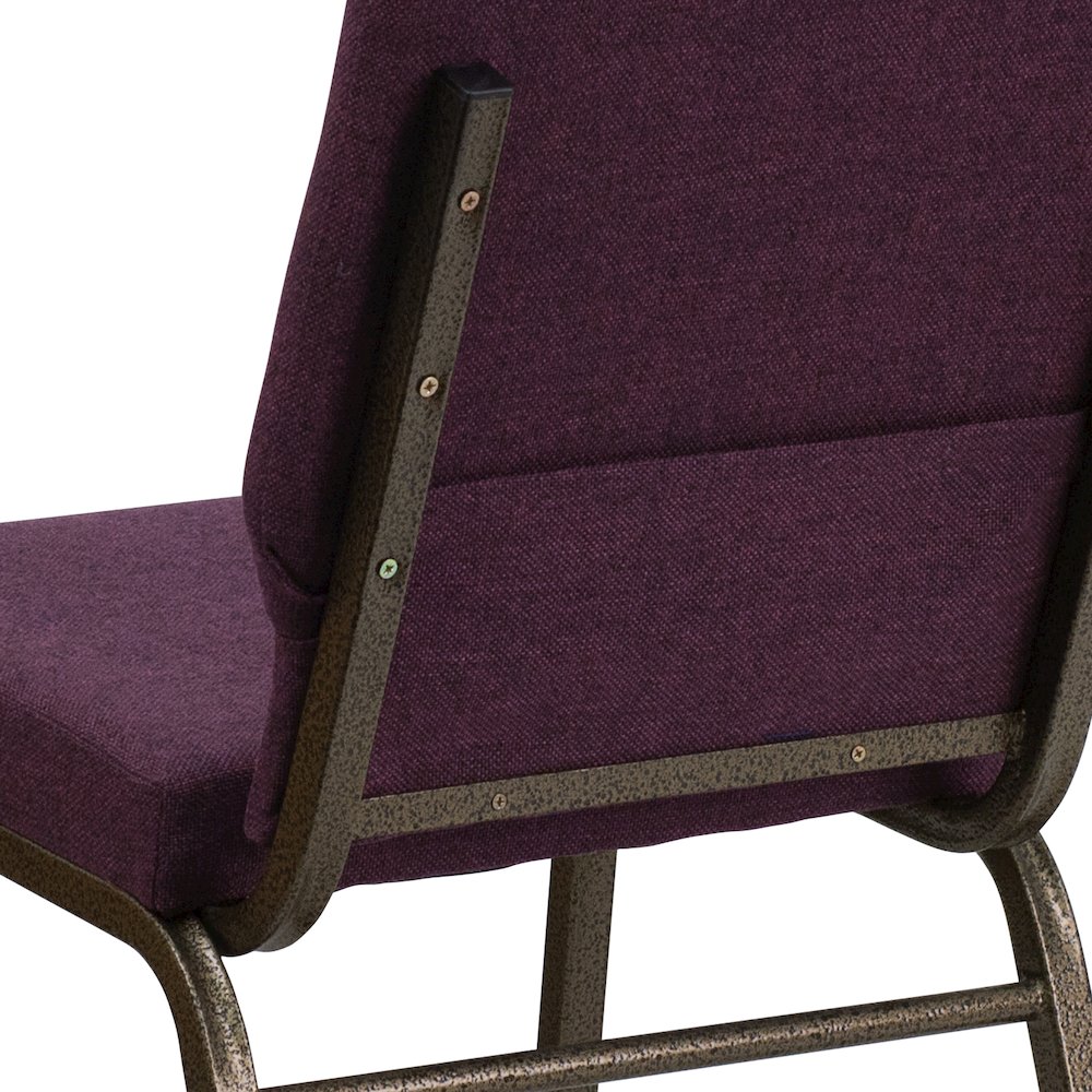 18.5''W Stacking Church Chair in Plum Fabric - Gold Vein Frame. Picture 11