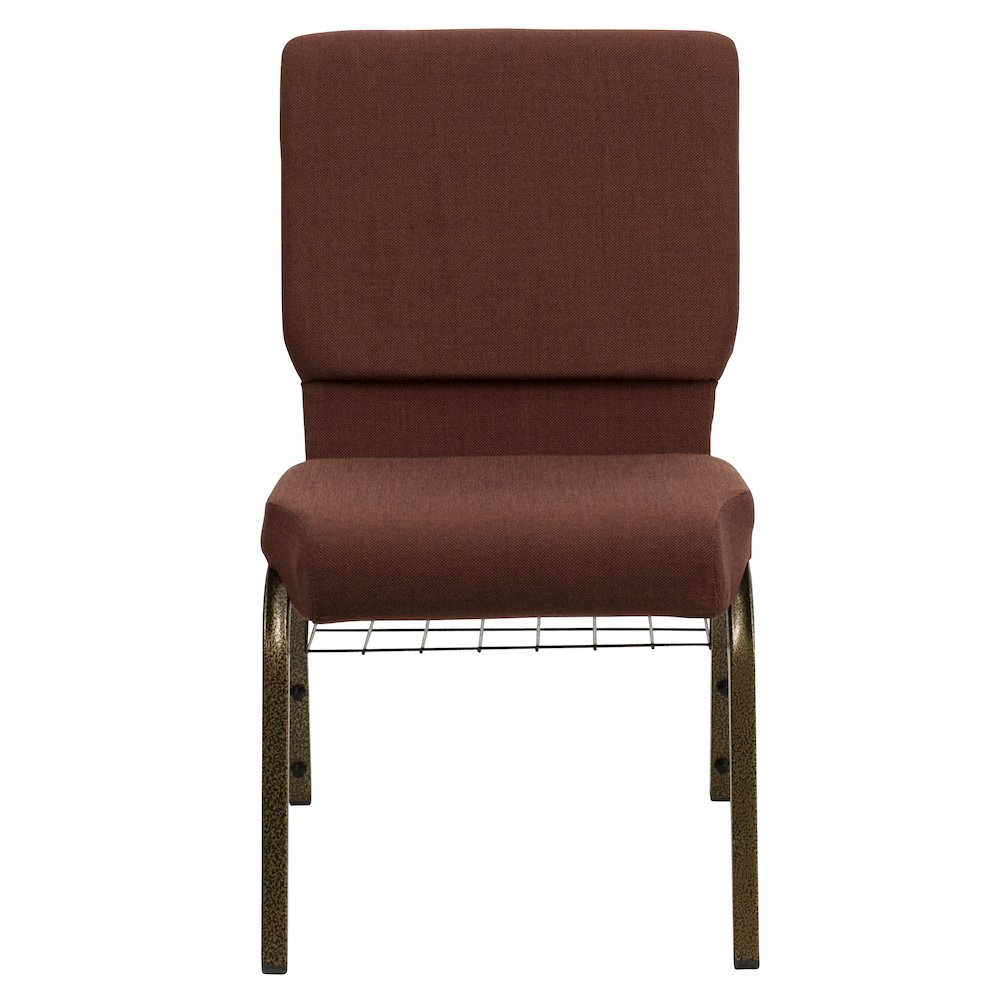 18.5''W Church Chair in Brown Fabric with Cup Book Rack - Gold Vein Frame. Picture 6