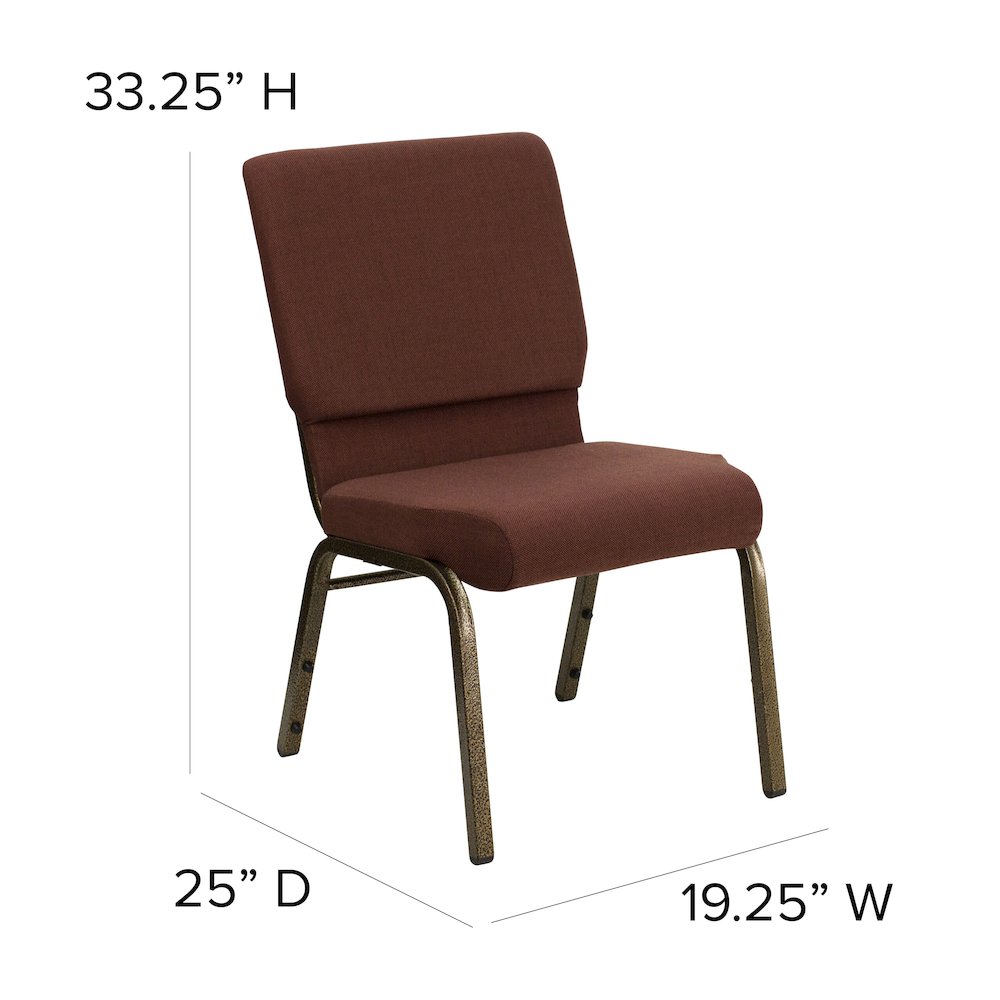 18.5''W Stacking Church Chair in Brown Fabric - Gold Vein Frame. Picture 6
