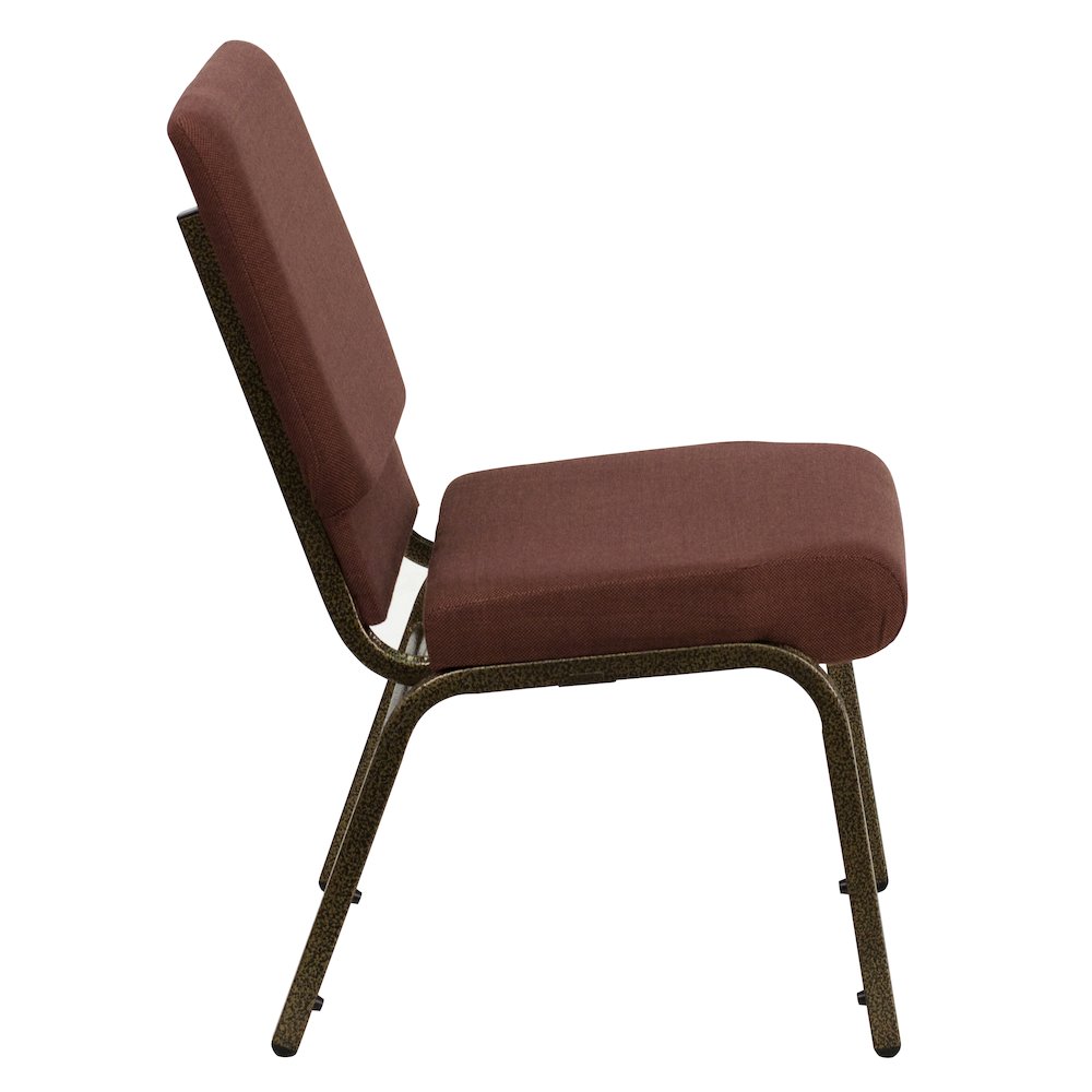 18.5''W Stacking Church Chair in Brown Fabric - Gold Vein Frame. Picture 9