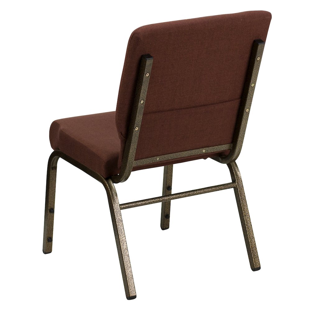 18.5''W Stacking Church Chair in Brown Fabric - Gold Vein Frame. Picture 7