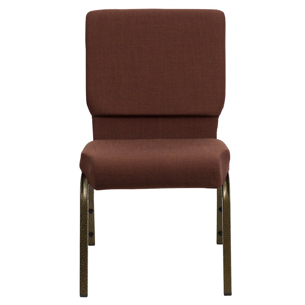 18.5''W Stacking Church Chair in Brown Fabric - Gold Vein Frame. Picture 10