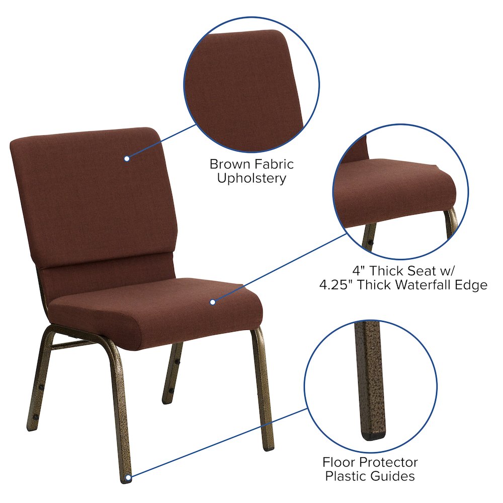 18.5''W Stacking Church Chair in Brown Fabric - Gold Vein Frame. Picture 5