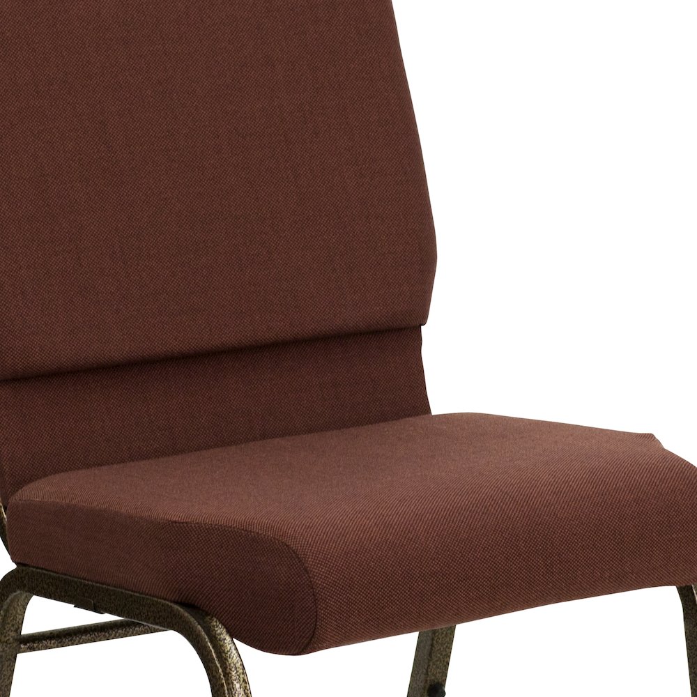 18.5''W Stacking Church Chair in Brown Fabric - Gold Vein Frame. Picture 8