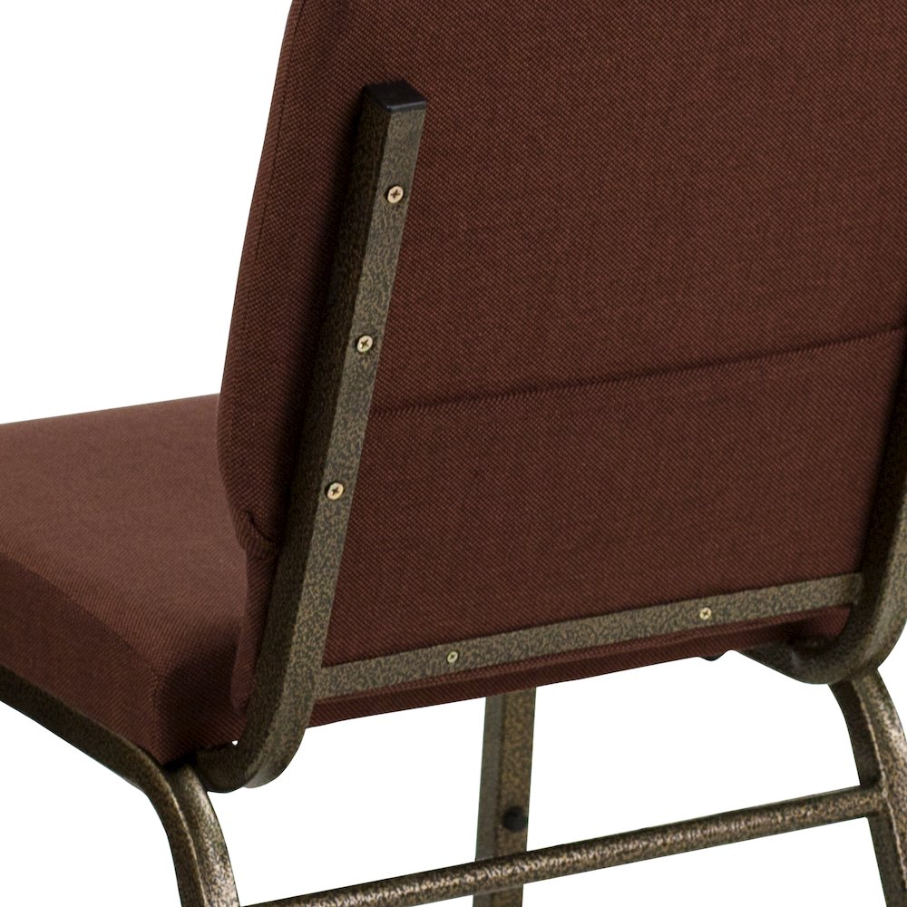 18.5''W Stacking Church Chair in Brown Fabric - Gold Vein Frame. Picture 11