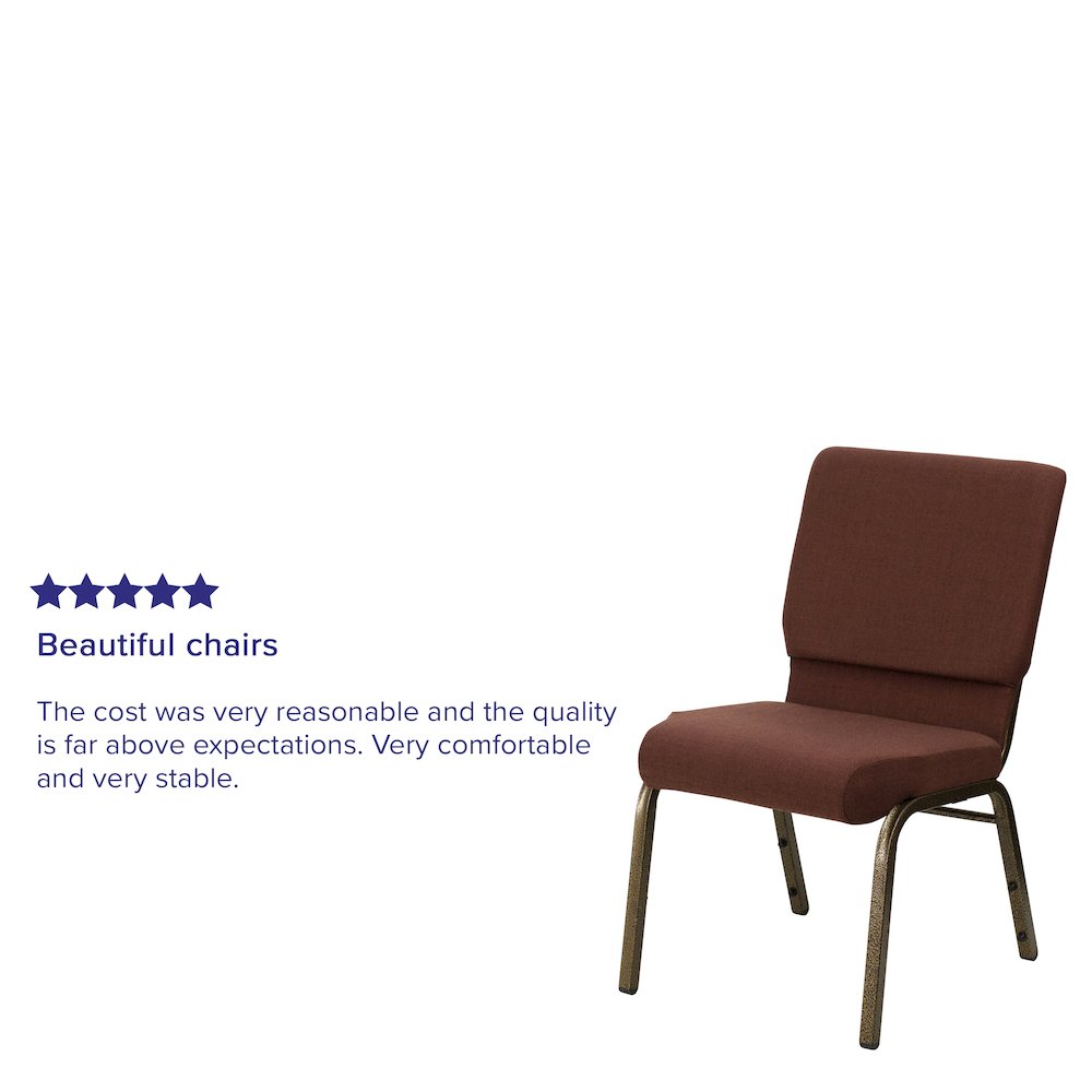 18.5''W Stacking Church Chair in Brown Fabric - Gold Vein Frame. Picture 4