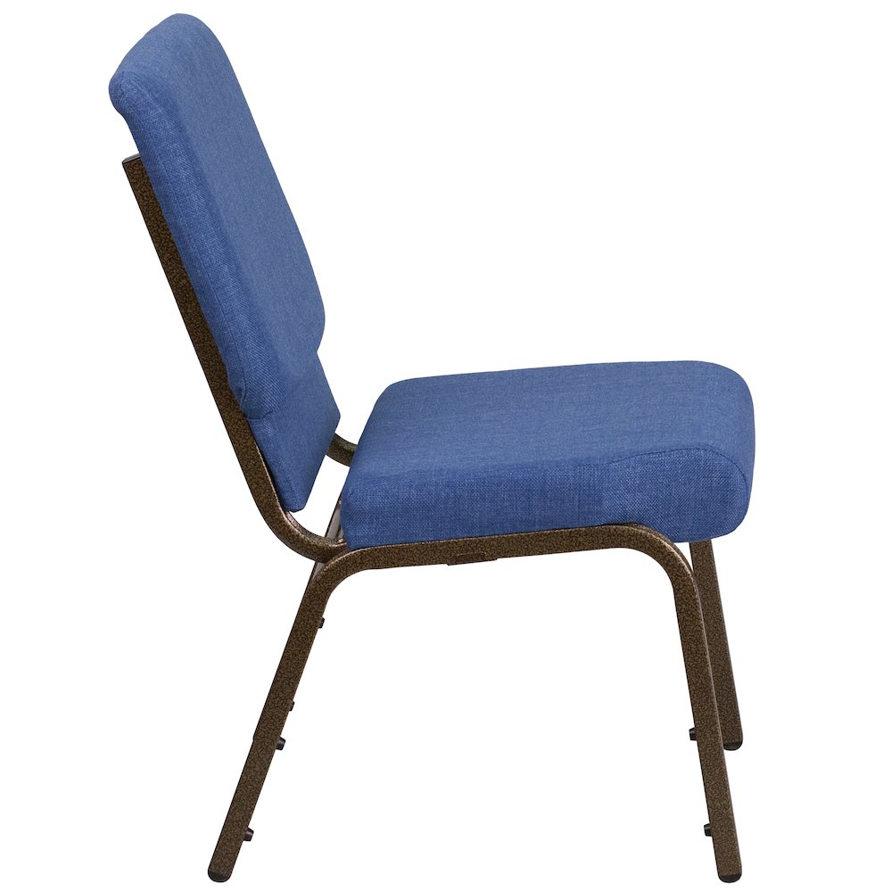 18.5''W Stacking Church Chair in Blue Fabric - Gold Vein Frame. Picture 9