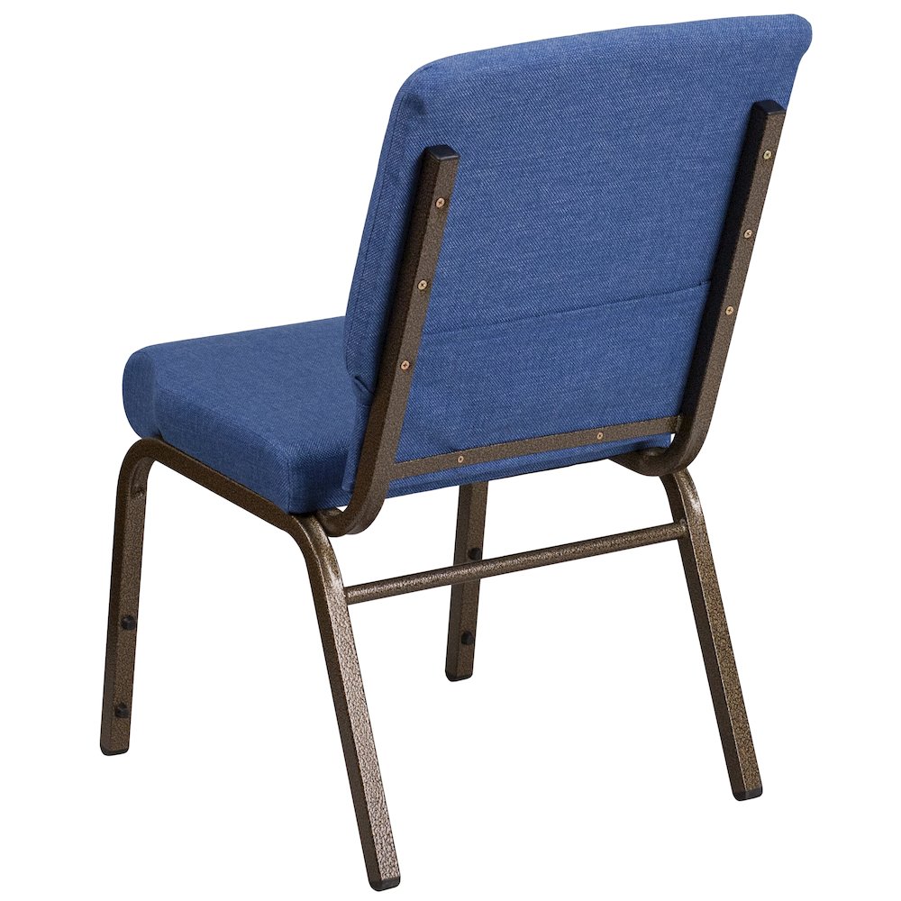 18.5''W Stacking Church Chair in Blue Fabric - Gold Vein Frame. Picture 7