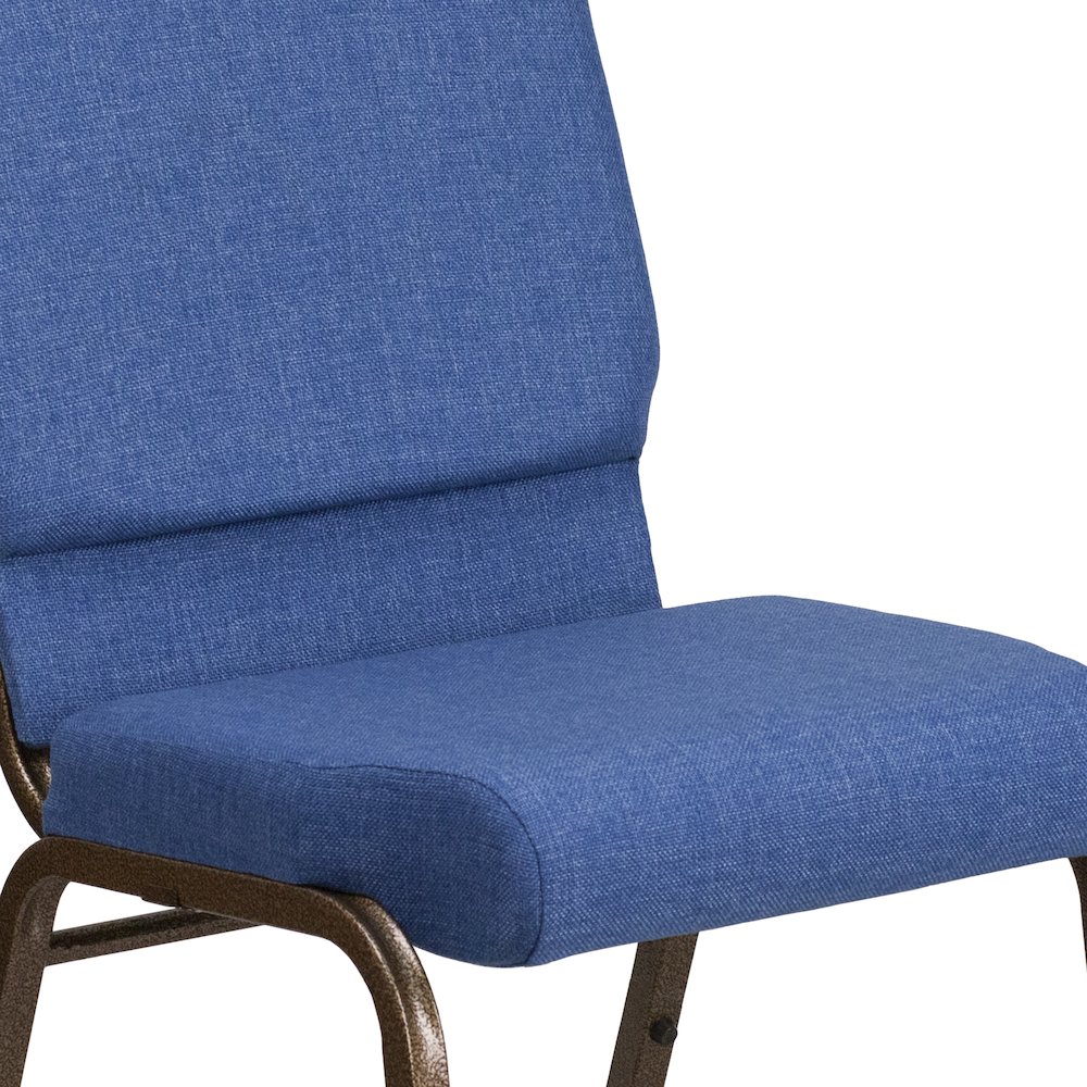 18.5''W Stacking Church Chair in Blue Fabric - Gold Vein Frame. Picture 8