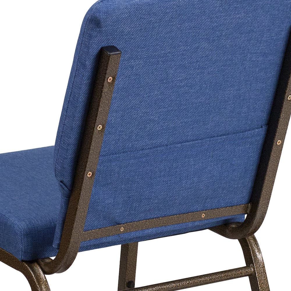18.5''W Stacking Church Chair in Blue Fabric - Gold Vein Frame. Picture 11
