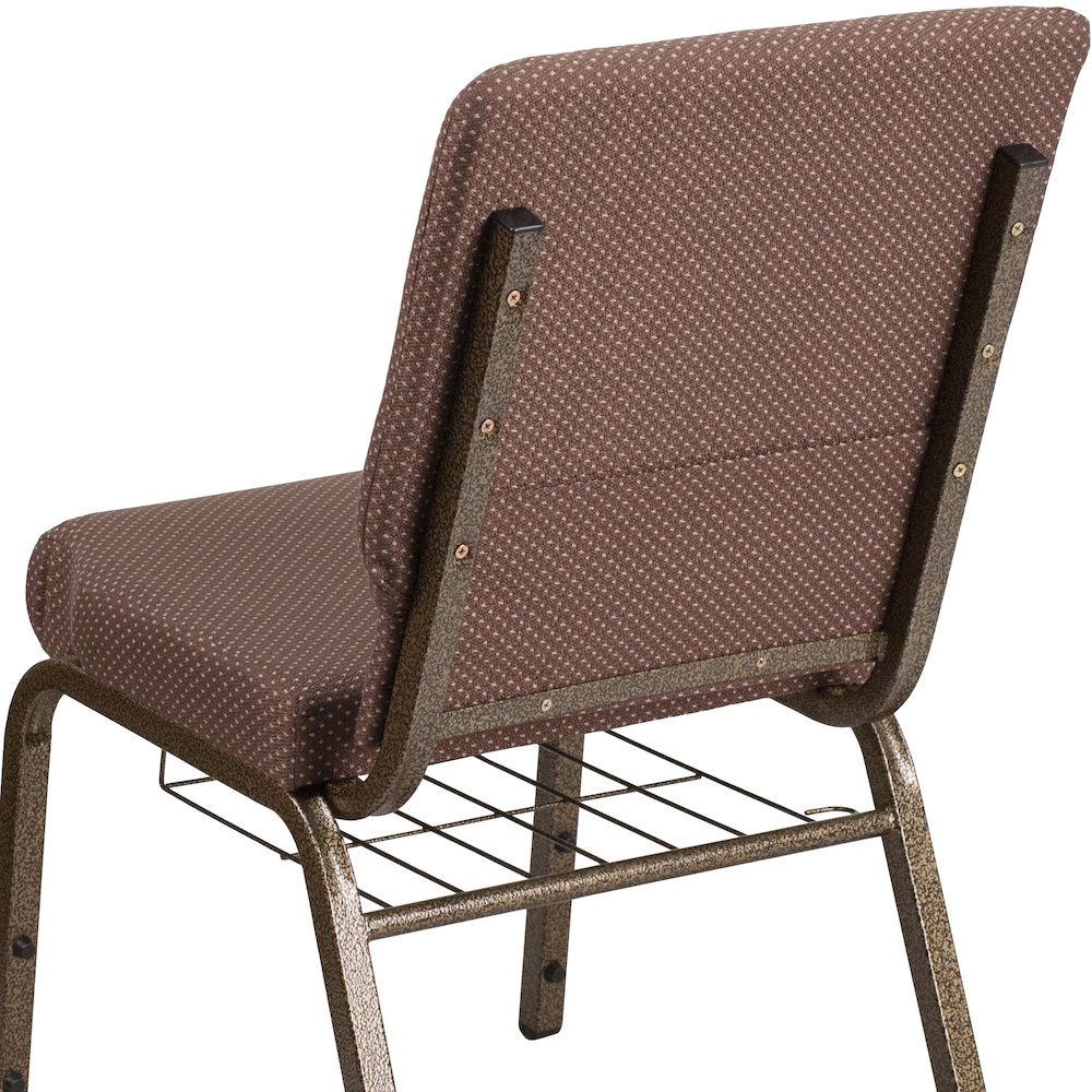 18.5''W Church Chair in Brown Dot Fabric with Book Rack - Gold Vein Frame. Picture 6