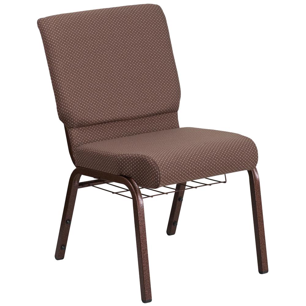 18.5''W Church Chair in Brown Dot Fabric with Book Rack - Gold Vein Frame. Picture 1