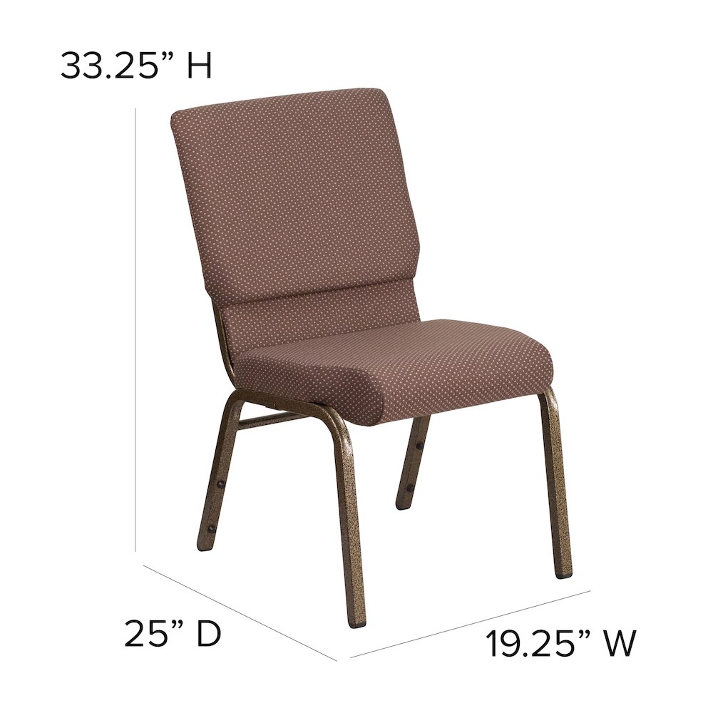 18.5''W Stacking Church Chair in Brown Dot Fabric - Gold Vein Frame. Picture 3