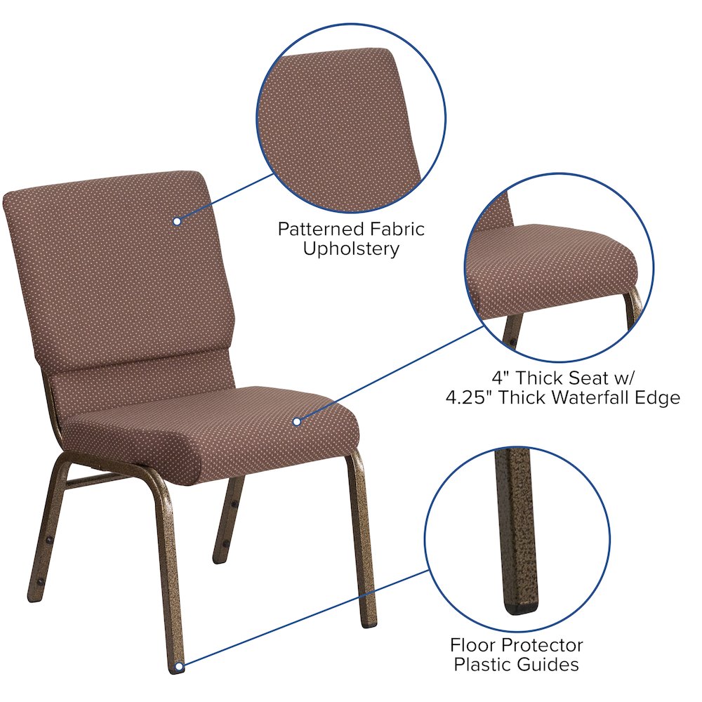 18.5''W Stacking Church Chair in Brown Dot Fabric - Gold Vein Frame. Picture 4