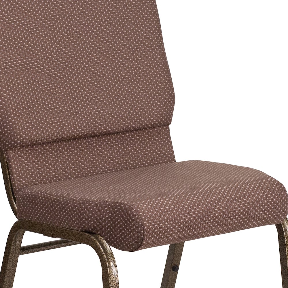 18.5''W Stacking Church Chair in Brown Dot Fabric - Gold Vein Frame. Picture 7