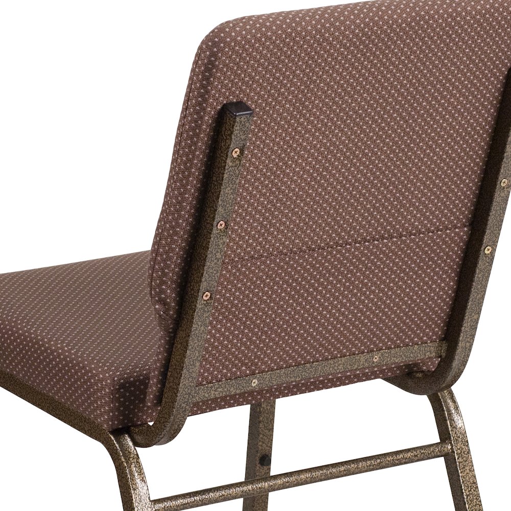 18.5''W Stacking Church Chair in Brown Dot Fabric - Gold Vein Frame. Picture 10