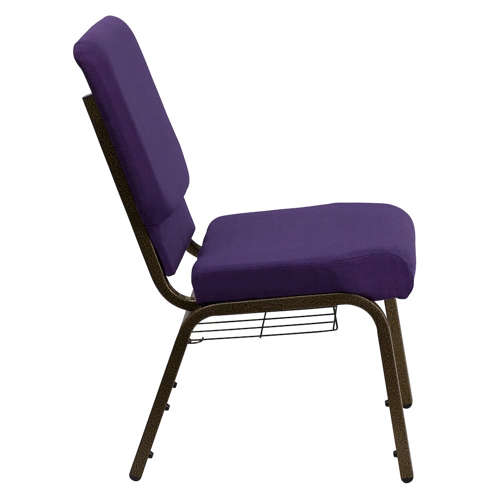18.5''W Church Chair in Royal Purple Fabric with Cup Book Rack - Gold Vein Frame. Picture 3