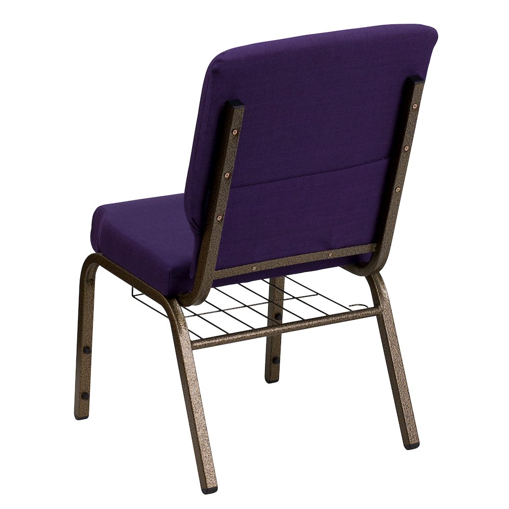 18.5''W Church Chair in Royal Purple Fabric with Cup Book Rack - Gold Vein Frame. Picture 4