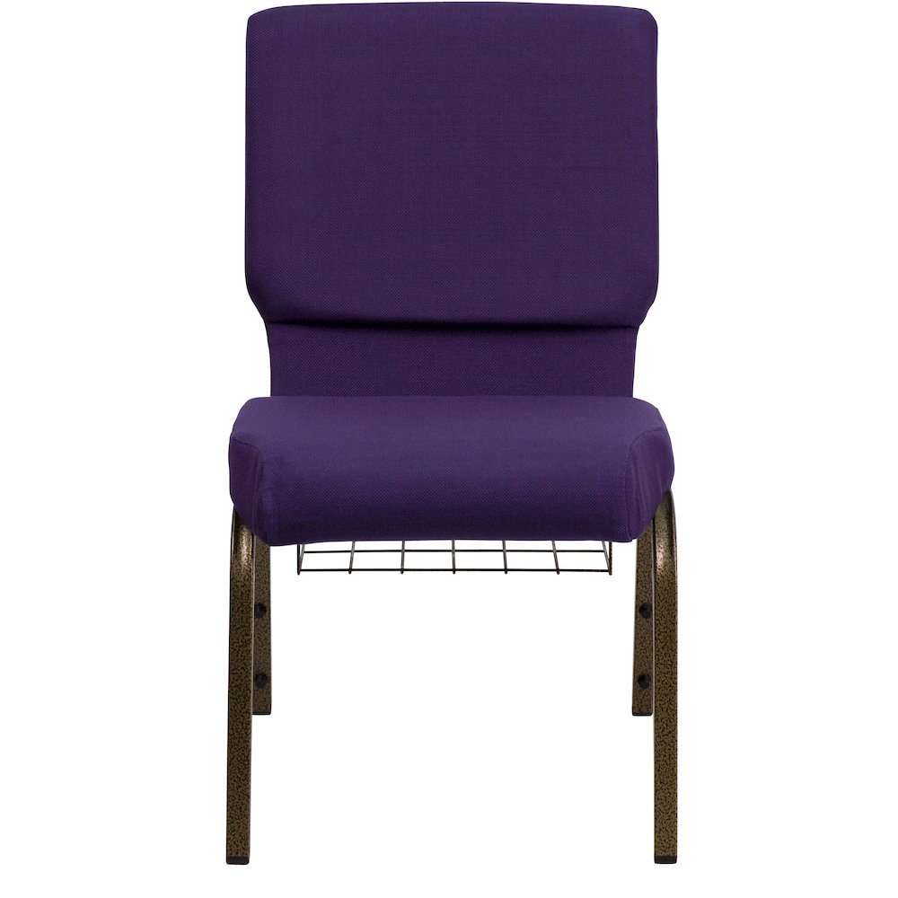 18.5''W Church Chair in Royal Purple Fabric with Cup Book Rack - Gold Vein Frame. Picture 5