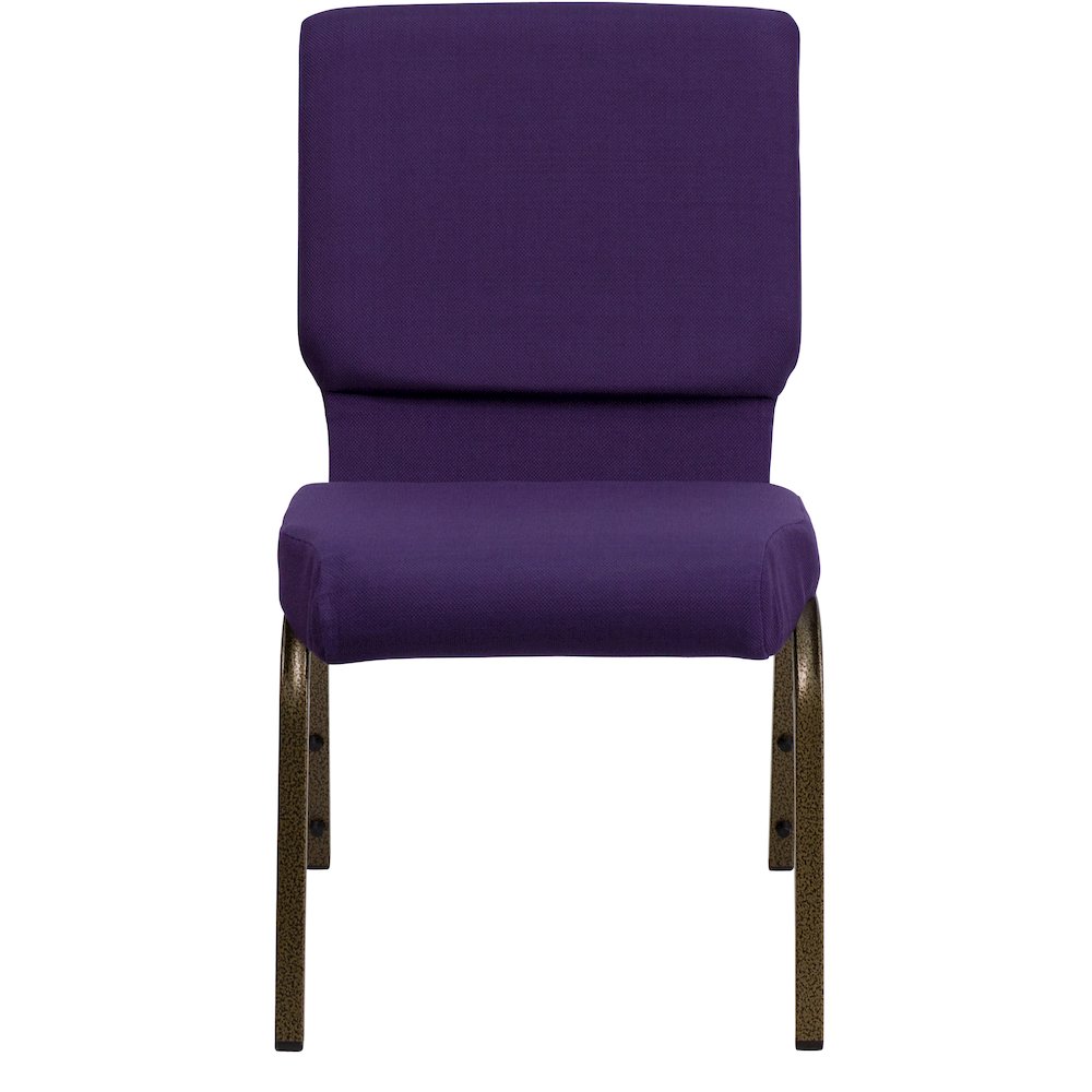 18.5''W Stacking Church Chair in Royal Purple Fabric - Gold Vein Frame. Picture 10