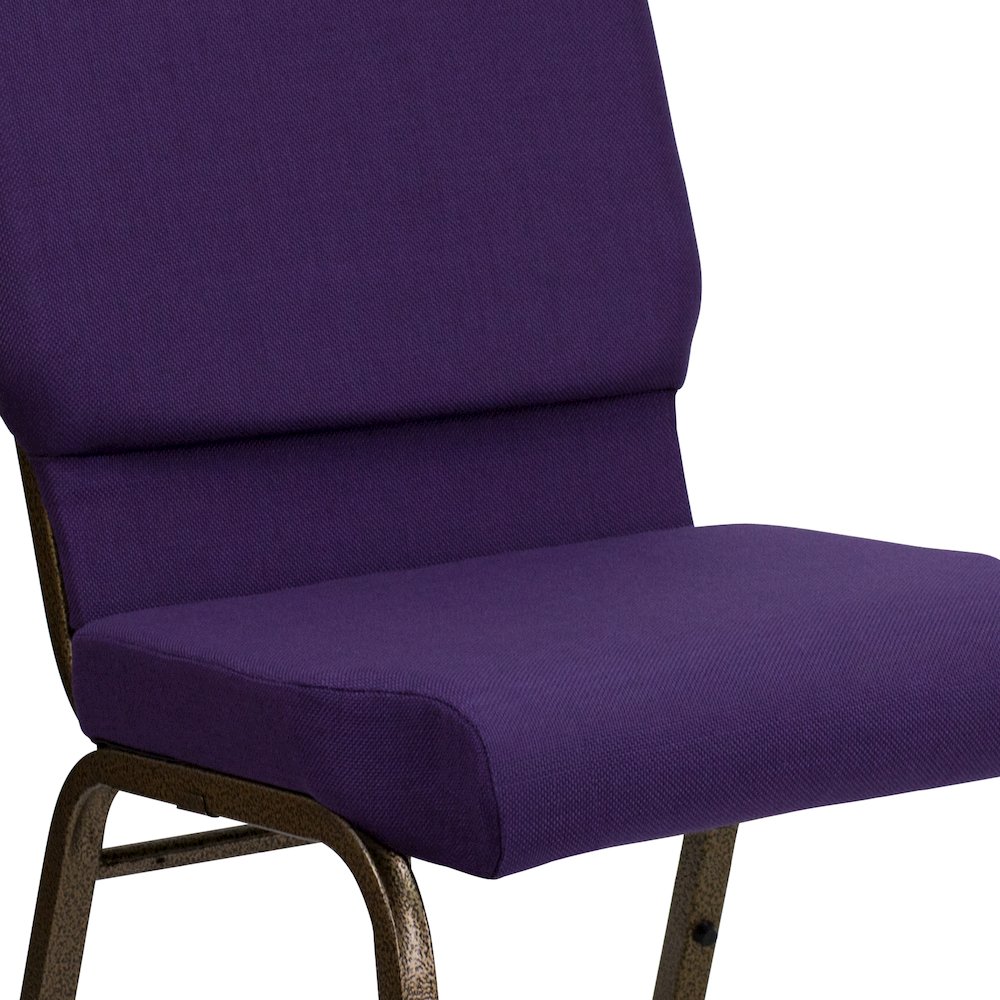 18.5''W Stacking Church Chair in Royal Purple Fabric - Gold Vein Frame. Picture 8