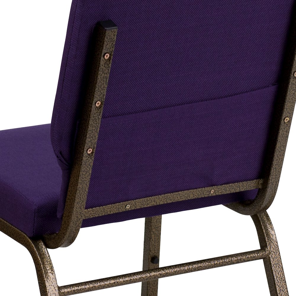 18.5''W Stacking Church Chair in Royal Purple Fabric - Gold Vein Frame. Picture 11