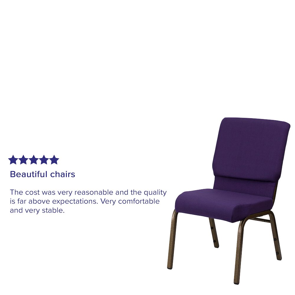 18.5''W Stacking Church Chair in Royal Purple Fabric - Gold Vein Frame. Picture 4