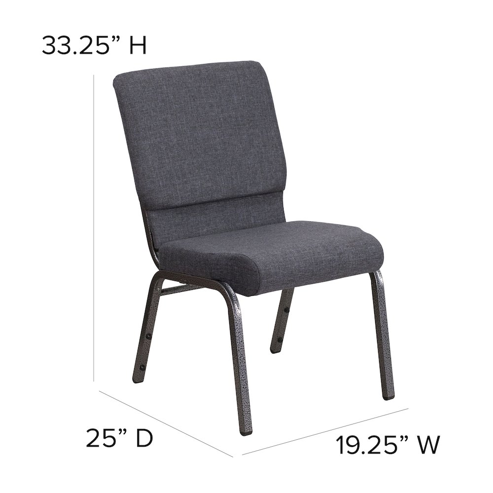 18.5''W Stacking Church Chair in Dark Gray Fabric - Silver Vein Frame. Picture 3