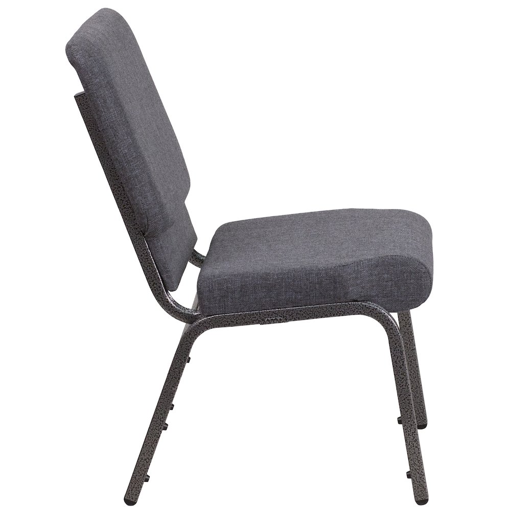 18.5''W Stacking Church Chair in Dark Gray Fabric - Silver Vein Frame. Picture 4