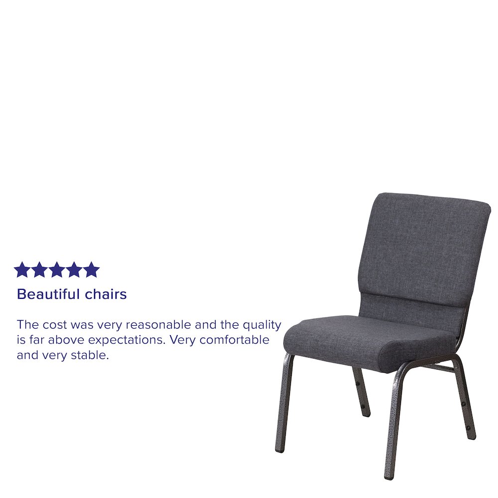 18.5''W Stacking Church Chair in Dark Gray Fabric - Silver Vein Frame. Picture 11