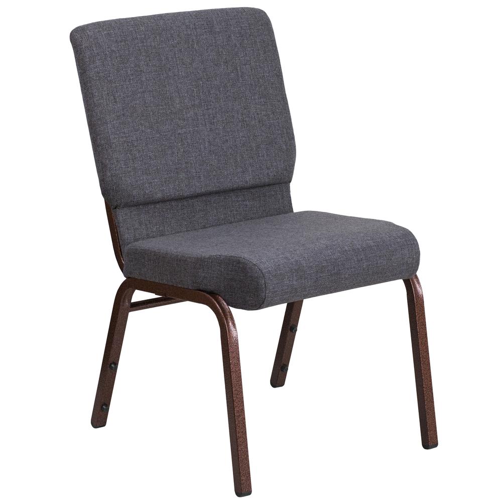 18.5''W Stacking Church Chair in Dark Gray Fabric - Silver Vein Frame. Picture 1